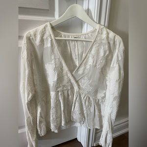 Aritzia Wilfred ‘Augustine’ Cropped Sheer Floral Embroidered Blouse - White